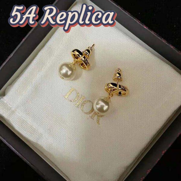 Replica Dior Women Petit CD Earrings Gold-Finish Metal and White Resin Pearls 5