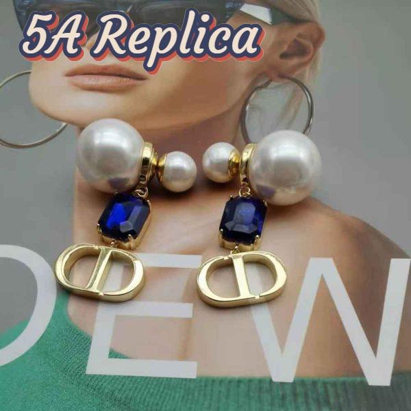 Replica Dior Women Petit Cd Earrings Gold-Finish Metal with White Resin Pearls 6
