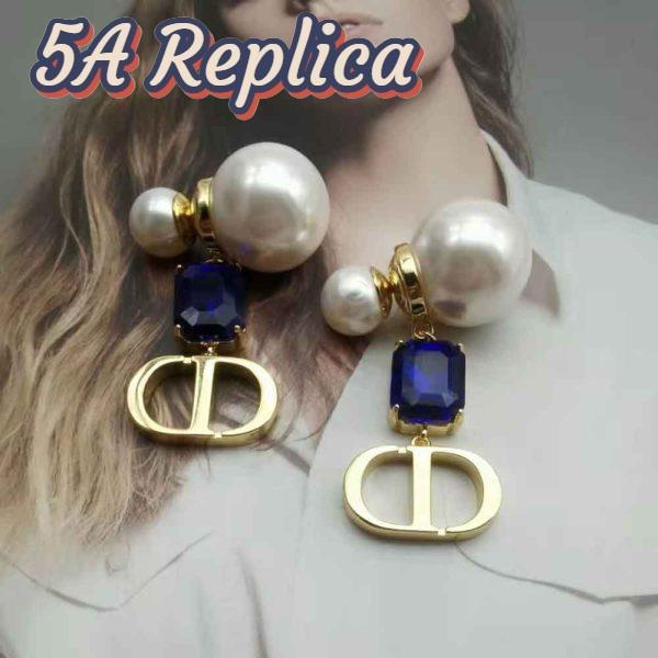 Replica Dior Women Petit Cd Earrings Gold-Finish Metal with White Resin Pearls 7