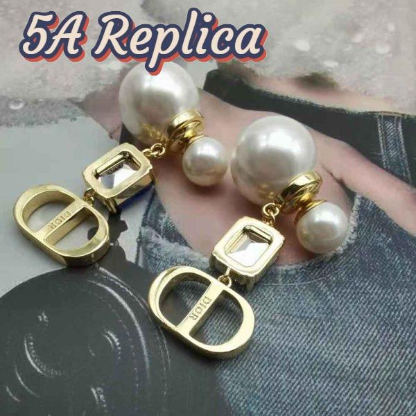 Replica Dior Women Petit Cd Earrings Gold-Finish Metal with White Resin Pearls 8