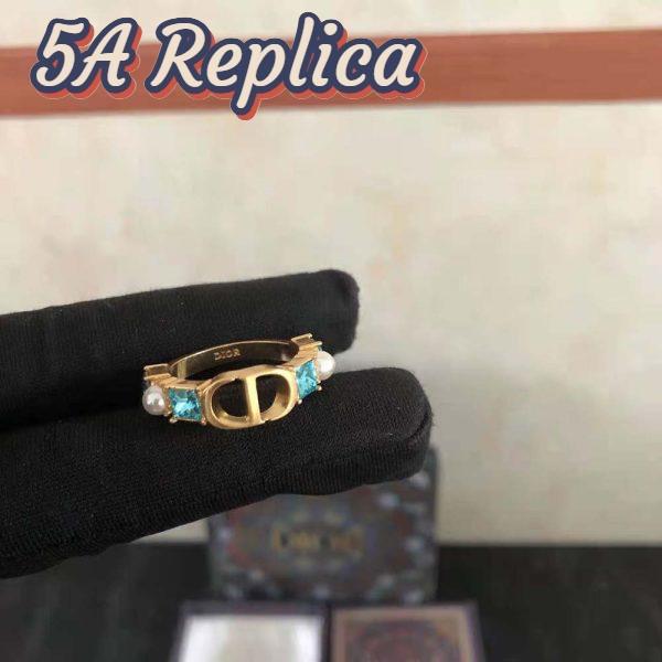 Replica Dior Women Petit CD Ring Gold-Finish Metal with White Resin Pearls and Light Blue Crystals 7