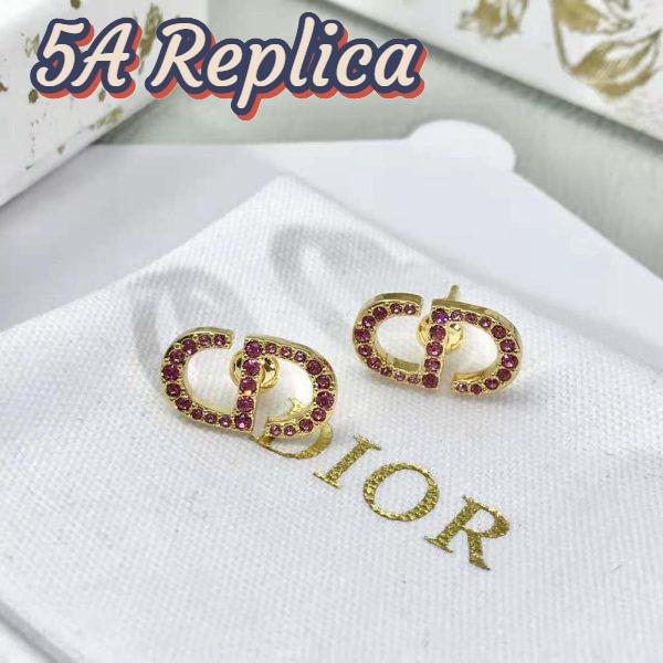Replica Dior Women Petit CD Stud Earrings Gold-Finish Metal and Light Pink Crystals 3