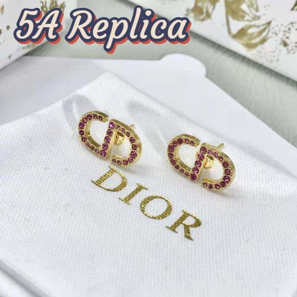 Replica Dior Women Petit CD Stud Earrings Gold-Finish Metal and Light Pink Crystals 4