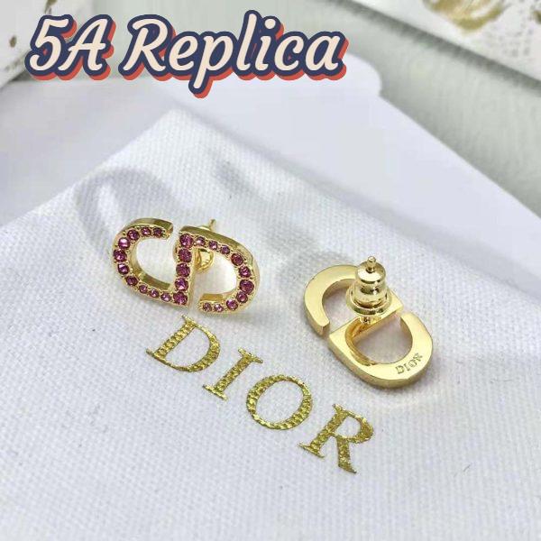 Replica Dior Women Petit CD Stud Earrings Gold-Finish Metal and Light Pink Crystals 5