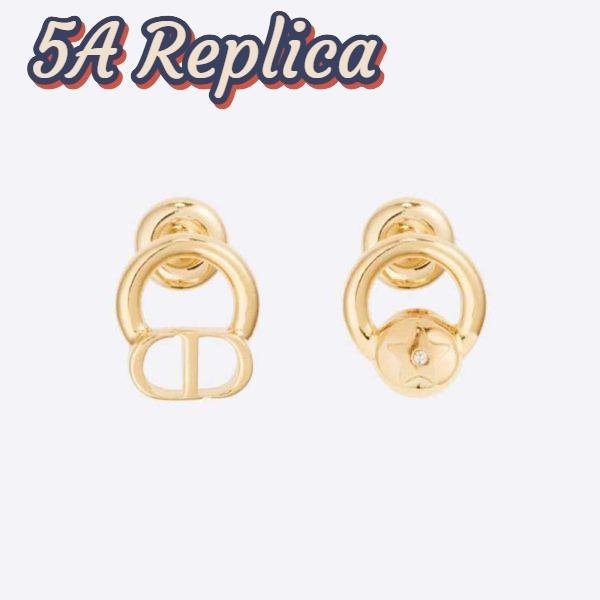 Replica Dior Women Petit CD Stud Earrings Gold-Finish Metal with a White Crystal 2