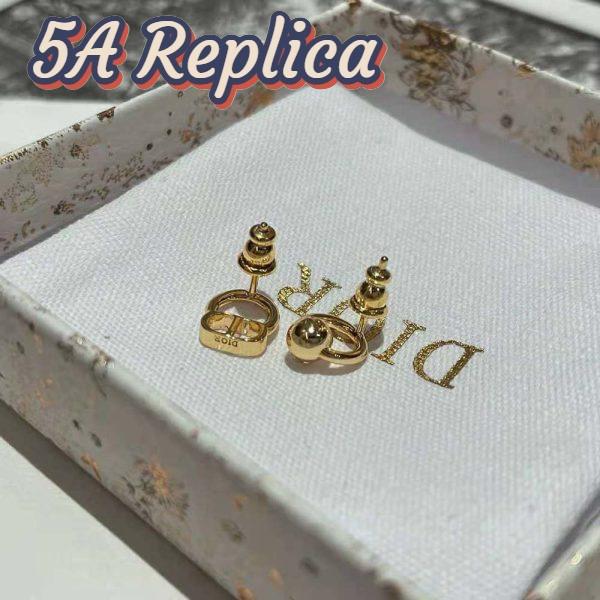 Replica Dior Women Petit CD Stud Earrings Gold-Finish Metal with a White Crystal 5