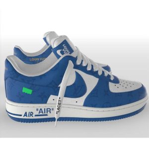 Replica Louis Vuitton LV Unisex Nike Air Force 1 Sneaker Blue Monogram Embossed Calf Leather