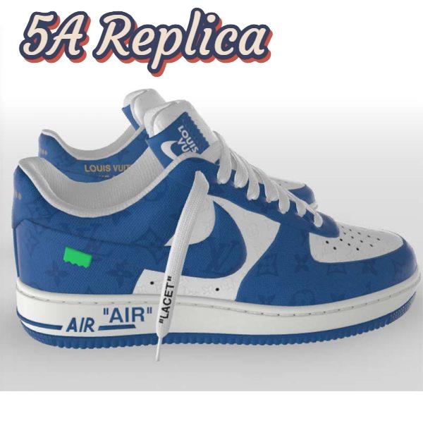 Replica Louis Vuitton LV Unisex Nike Air Force 1 Sneaker Blue Monogram Embossed Calf Leather