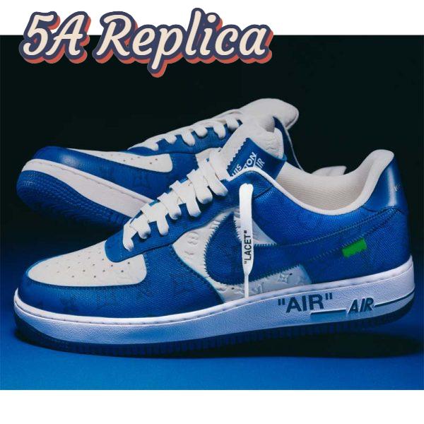 Replica Louis Vuitton LV Unisex Nike Air Force 1 Sneaker Blue Monogram Embossed Calf Leather 10