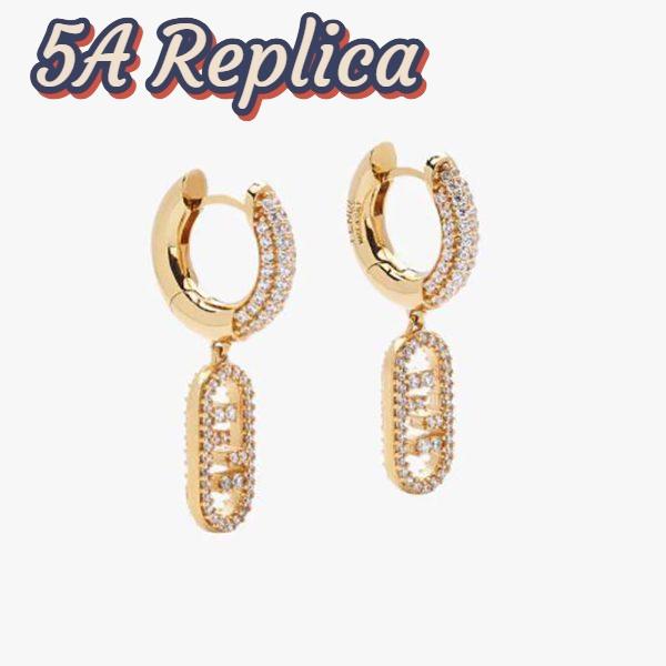 Replica Fendi Women O Lock Earrings Gold-Colored Earrings in Bronze and Zircon 2