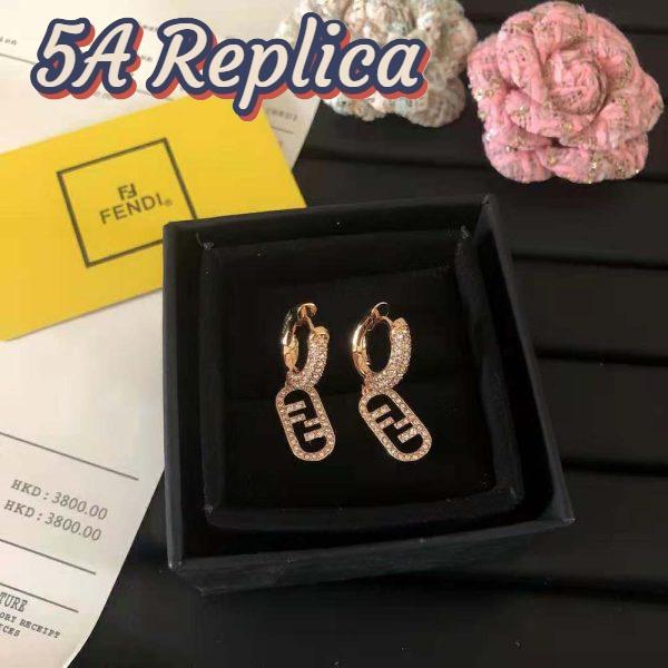 Replica Fendi Women O Lock Earrings Gold-Colored Earrings in Bronze and Zircon 3