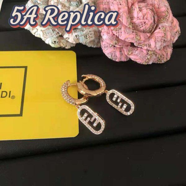 Replica Fendi Women O Lock Earrings Gold-Colored Earrings in Bronze and Zircon 4