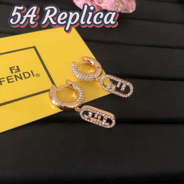 Replica Fendi Women O Lock Earrings Gold-Colored Earrings in Bronze and Zircon 5