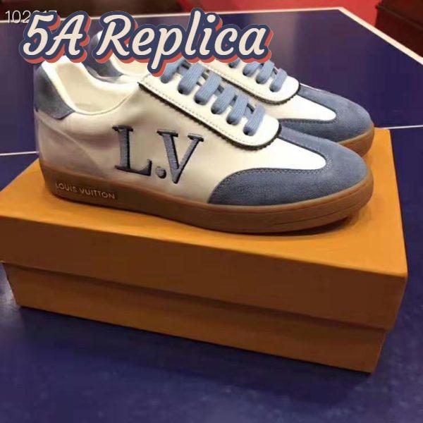 Replica Louis Vuitton LV Women LV Frontrow Sneaker in Calf Leather and Suede Calf Leather-Blue 2