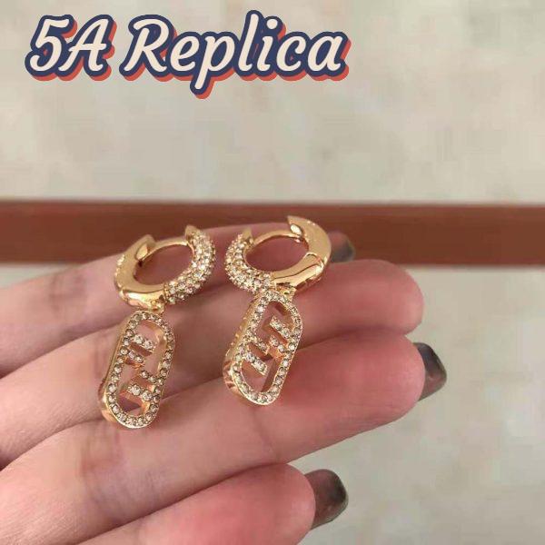 Replica Fendi Women O Lock Earrings Gold-Colored Earrings in Bronze and Zircon 6
