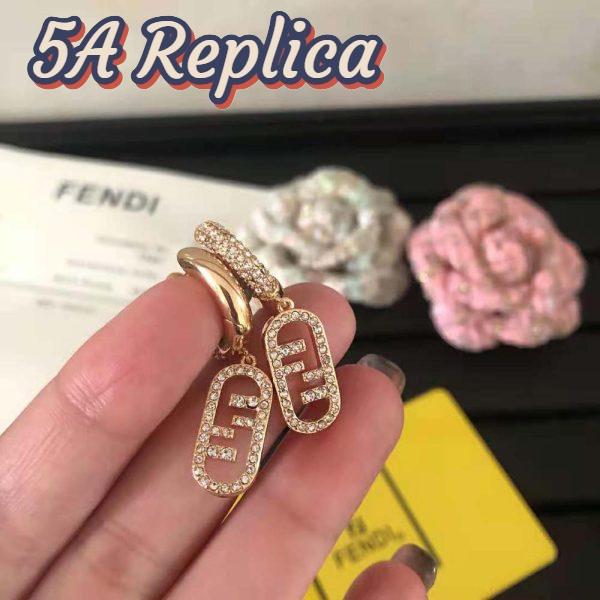 Replica Fendi Women O Lock Earrings Gold-Colored Earrings in Bronze and Zircon 7