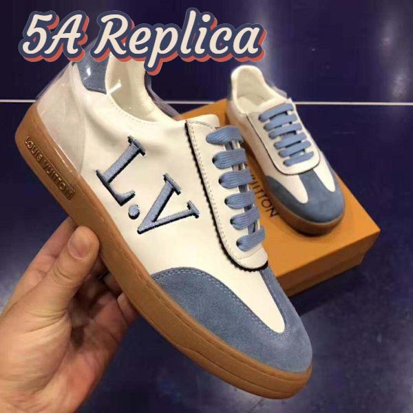 Replica Louis Vuitton LV Women LV Frontrow Sneaker in Calf Leather and Suede Calf Leather-Blue 7