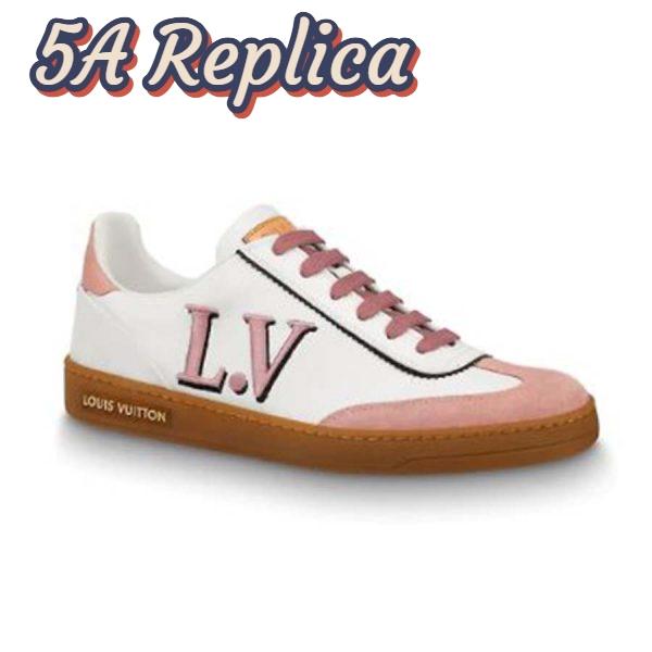 Replica Louis Vuitton LV Women LV Frontrow Sneaker in Calf Leather and Suede Calf Leather-Pink