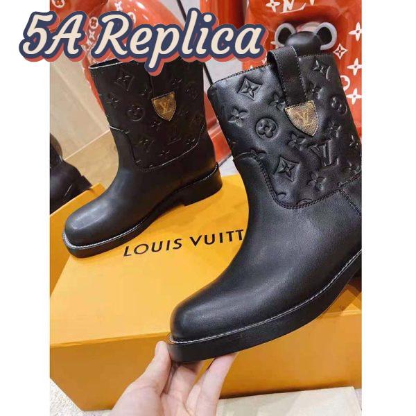 Replica Louis Vuitton LV Women Downtown Ankle Boot Black Embossed Calf Leather 3 cm Heel 10