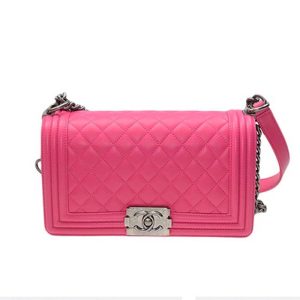 Replica Chanel Women Leboy Flap Bag with Chain in Calfskin Leather-Rose