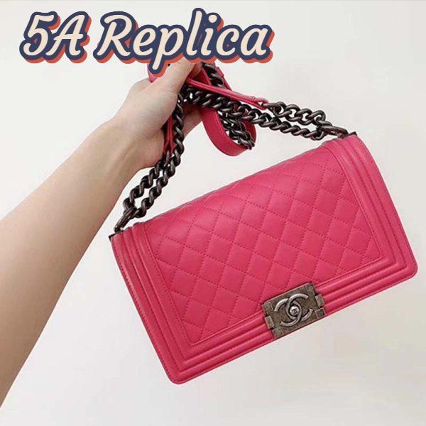Replica Chanel Women Leboy Flap Bag with Chain in Calfskin Leather-Rose 6