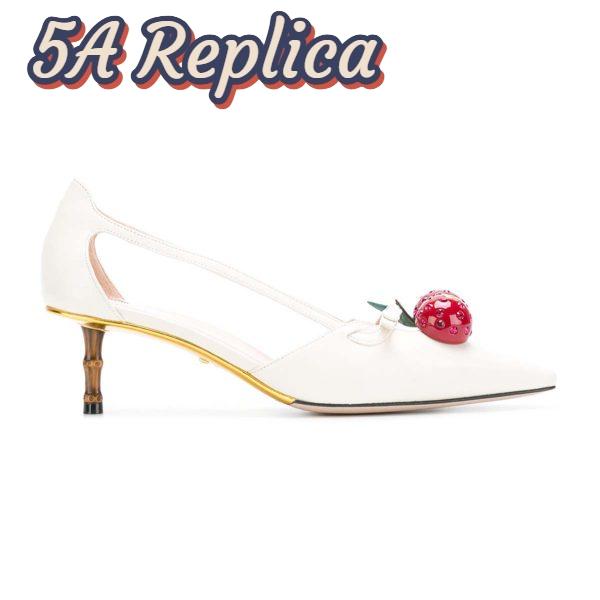 Replica Gucci Women Leather Cherry Pump Shoes-White