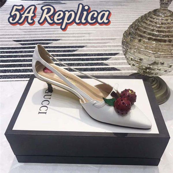 Replica Gucci Women Leather Cherry Pump Shoes-White 3