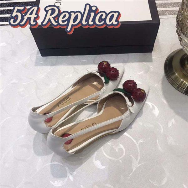 Replica Gucci Women Leather Cherry Pump Shoes-White 5