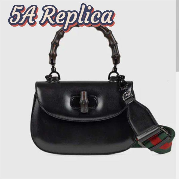 Replica Gucci Women GG Bamboo 1947 Small Top Handle Bag Black Leather Bamboo Hardware
