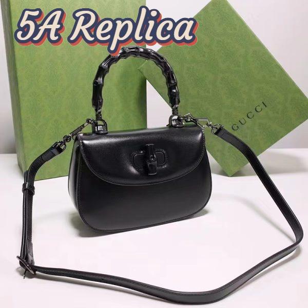Replica Gucci Women GG Bamboo 1947 Small Top Handle Bag Black Leather Bamboo Hardware 4