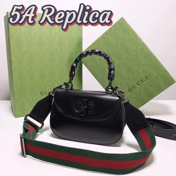 Replica Gucci Women GG Bamboo 1947 Small Top Handle Bag Black Leather Bamboo Hardware 5