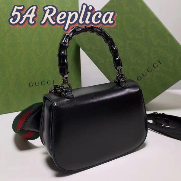 Replica Gucci Women GG Bamboo 1947 Small Top Handle Bag Black Leather Bamboo Hardware 6