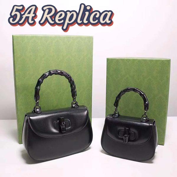 Replica Gucci Women GG Bamboo 1947 Small Top Handle Bag Black Leather Bamboo Hardware 12