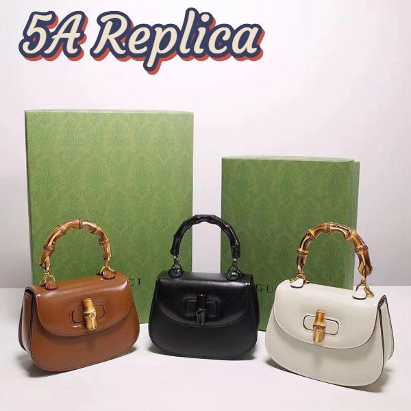Replica Gucci Women GG Bamboo 1947 Small Top Handle Bag Black Leather Bamboo Hardware 13