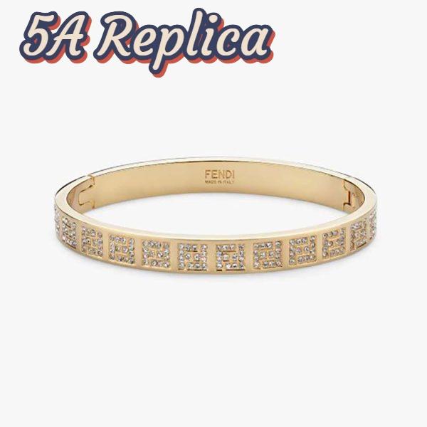 Replica Fendi Women Stiff Narrow-Band FF Bracelet Gold-Colored