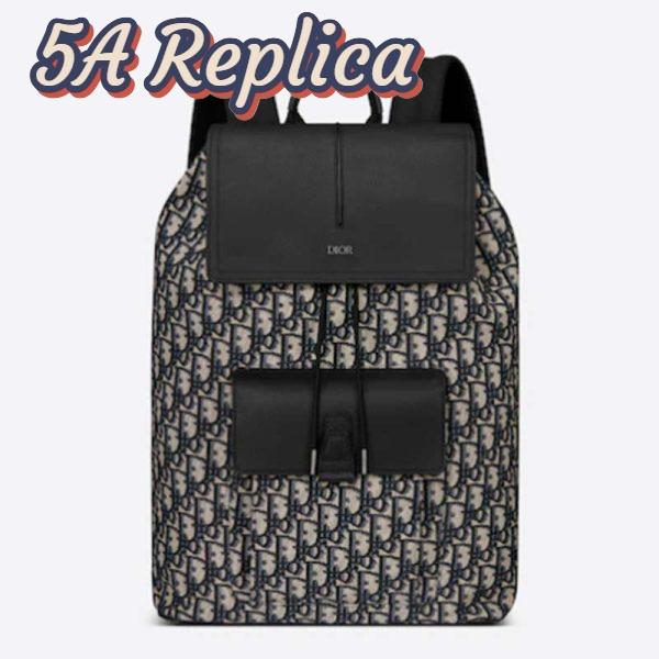 Replica Dior Unisex CD Motion Backpack Beige Black Dior Oblique Jacquard Grained Calfskin