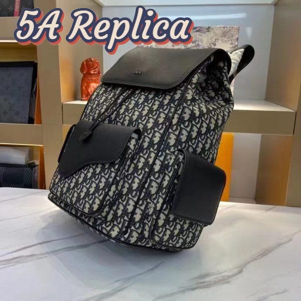 Replica Dior Unisex CD Saddle Backpack Beige Black Dior Oblique Jacquard Grained Calfskin 4