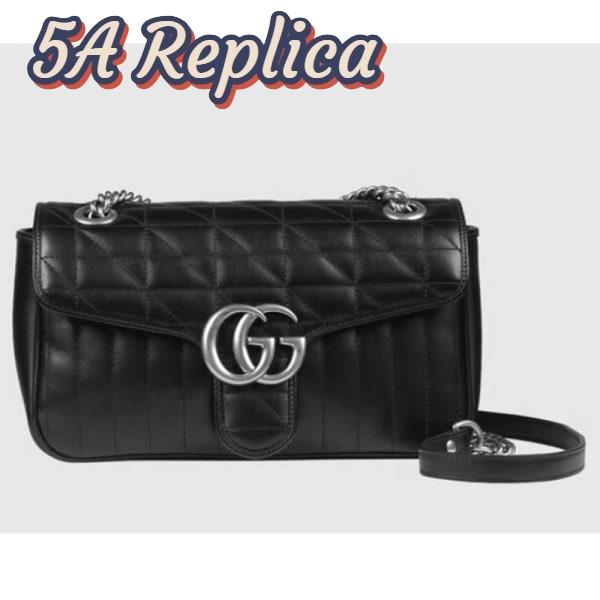 Replica Gucci Women GG Marmont Small Shoulder Bag Black Matelassé Leather Double G 2