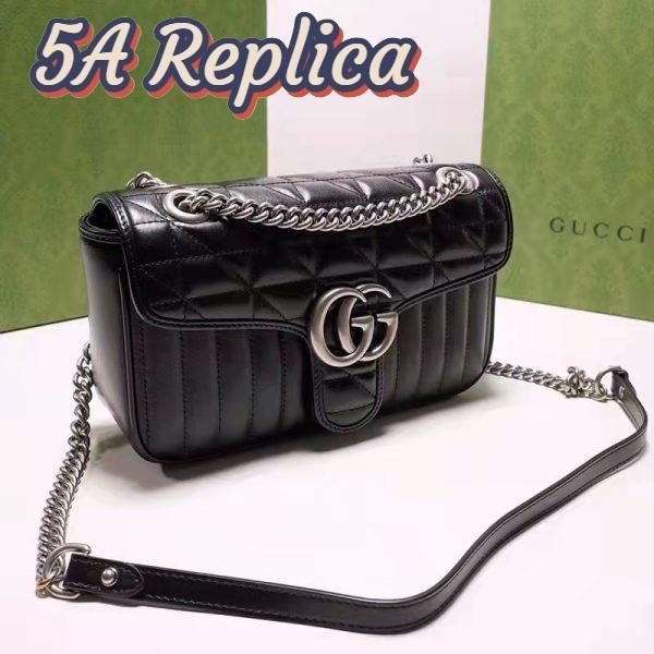 Replica Gucci Women GG Marmont Small Shoulder Bag Black Matelassé Leather Double G 4