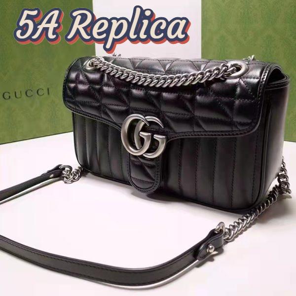 Replica Gucci Women GG Marmont Small Shoulder Bag Black Matelassé Leather Double G 5