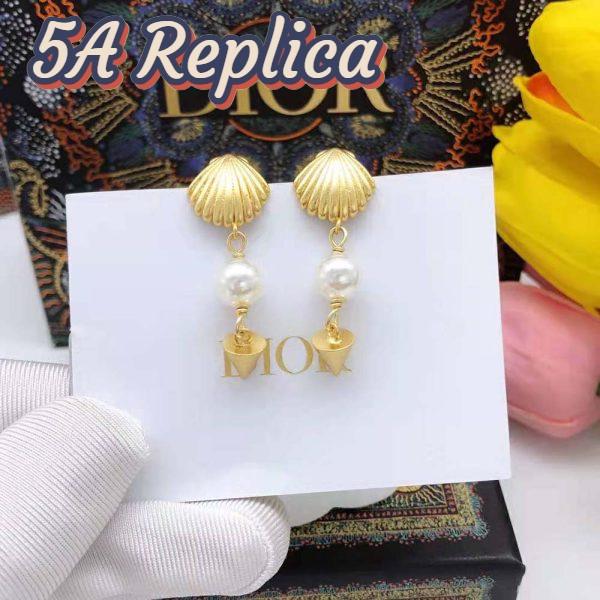 Replica Dior Women Sea Garden Earrings Gold-Finish Metal and White Resin Pearls 3