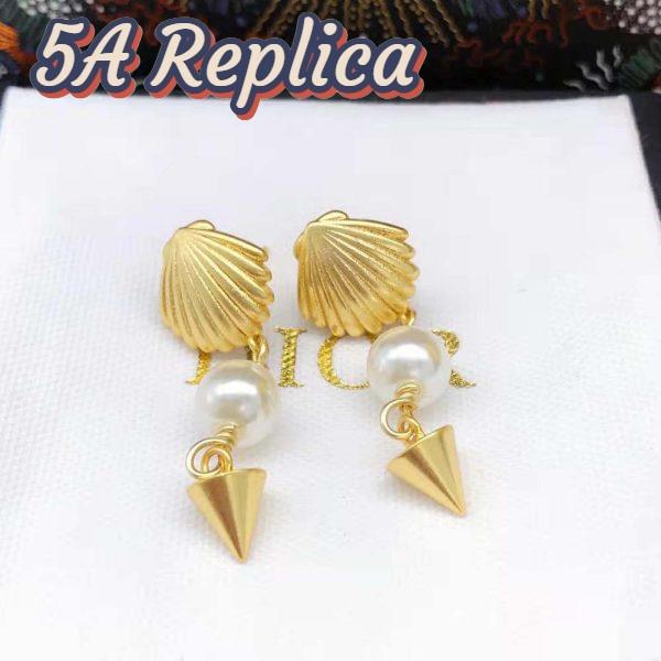 Replica Dior Women Sea Garden Earrings Gold-Finish Metal and White Resin Pearls 6