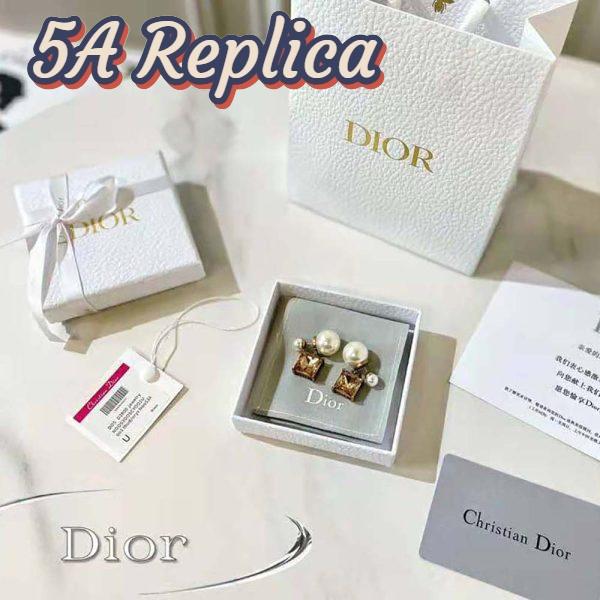 Replica Dior Women Tribales Earrings Antique Gold-Finish Metal with White Resin Pearls and Citrine 3