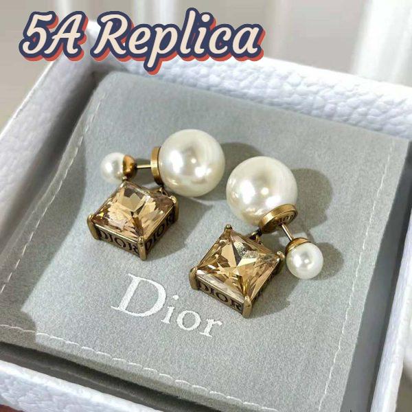 Replica Dior Women Tribales Earrings Antique Gold-Finish Metal with White Resin Pearls and Citrine 4