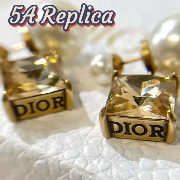 Replica Dior Women Tribales Earrings Antique Gold-Finish Metal with White Resin Pearls and Citrine 8