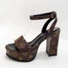 Replica Louis Vuitton Women LV Fame Platform Sandal Navy Monogram Denim Leather 11.5 CM Heel 16
