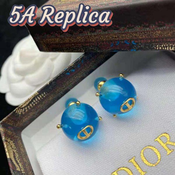 Replica Dior Women Tribales Earrings Gold-Finish Metal and Light Blue Transparent Resin Pearls 6