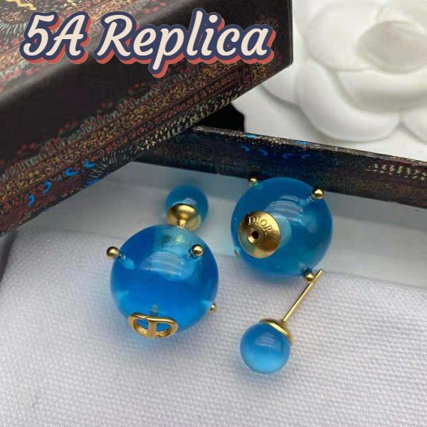 Replica Dior Women Tribales Earrings Gold-Finish Metal and Light Blue Transparent Resin Pearls 7