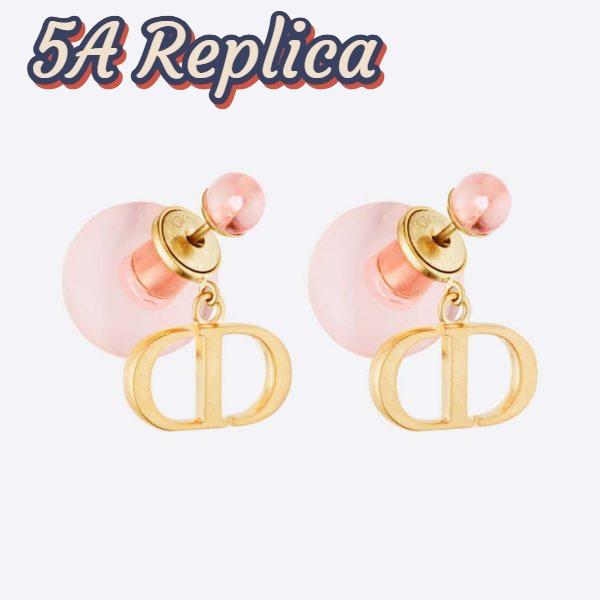 Replica Dior Women Tribales Earrings Gold-Finish Metal and Light Pink Transparent Resin Pearls