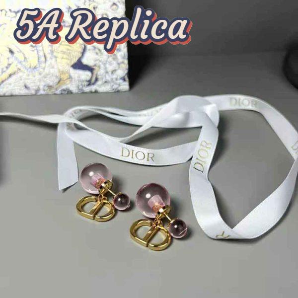 Replica Dior Women Tribales Earrings Gold-Finish Metal and Light Pink Transparent Resin Pearls 4